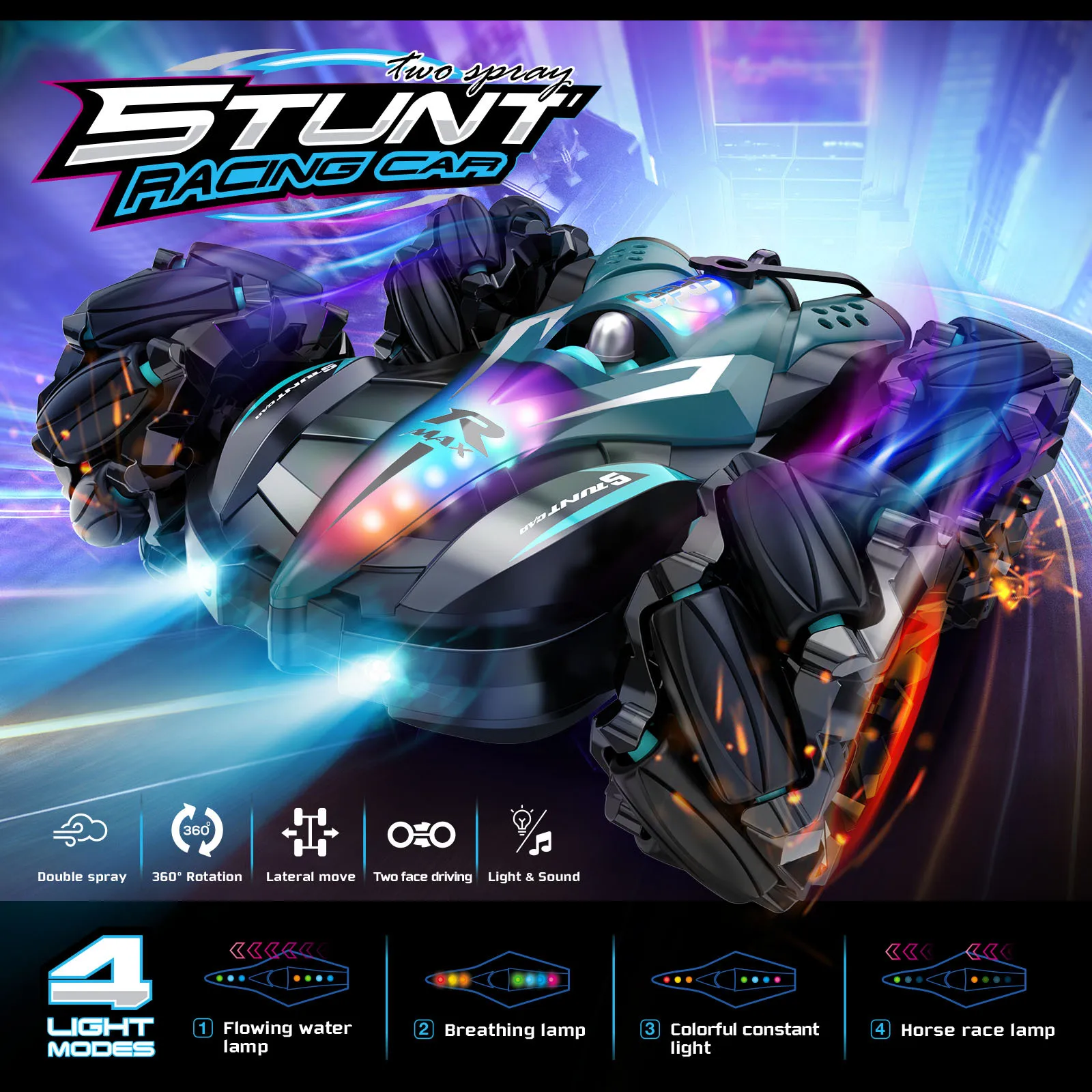 

Drift RC Car With Led Lights 2.4G Glove Gesture Radio Remote Control Car Spray Stunt Car 4WD Roll Electric Children Toys Gifts