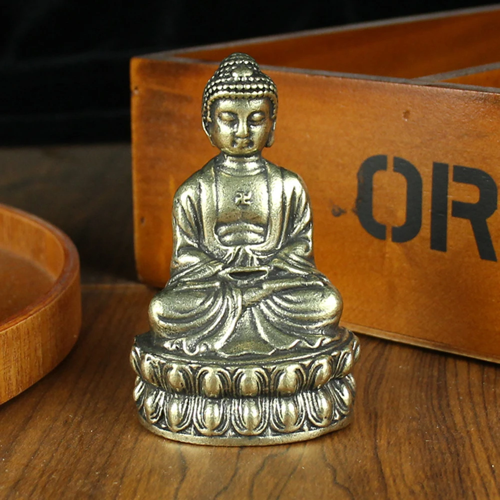 

Pure copper Tathagata Buddha statue, Temple home worship ornaments, Mini lotus figure of the Buddha ornament Brass crafts