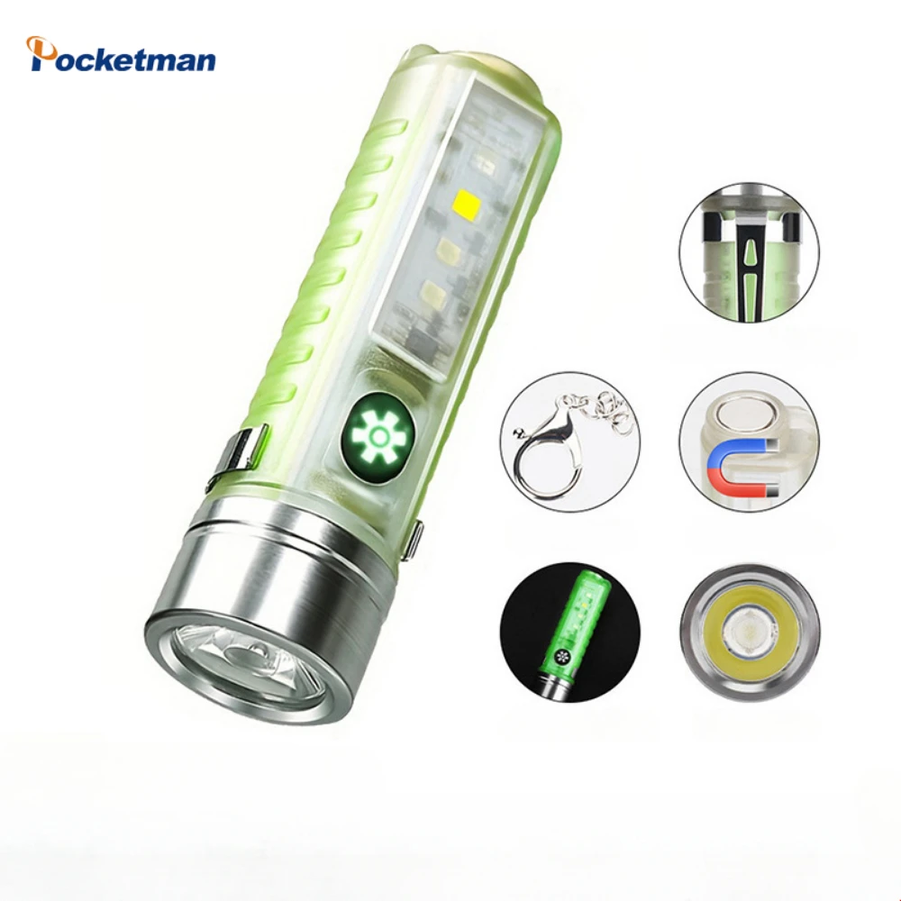 

Mini Keychain Flashlight USB Rechargeable LED Handlamp Red Blue Flash Multi-function Torch Outdoor Camping Fishing Lantern