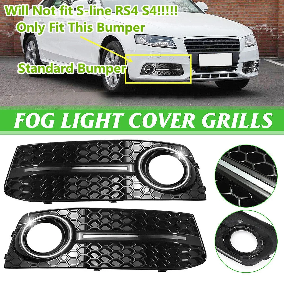 Glossy Black Car Front Fog Light Mesh Grille Cover for Audi A4 B8 2009-2011 Fog Lamp Honeycomb Grille Cover