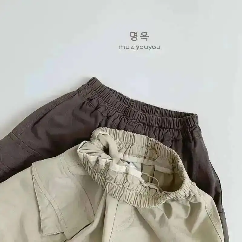 Frühling Sommer Kinder Shorts 1-8Y Jungen Baumwolle Taschen Feste Kurze Hosen Hosen Koreanische Kleinkind Tragen Für Kinder Klei – Detail 6