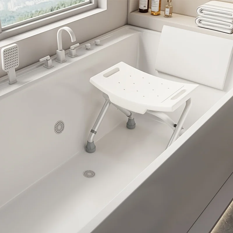 كرسي استحمام قابل للطي، مقعد حمام بفتحات تصريف ومقابض داخل المقعد، يدعم المستخدمين ما يصل إلى 300 رطلاً #6