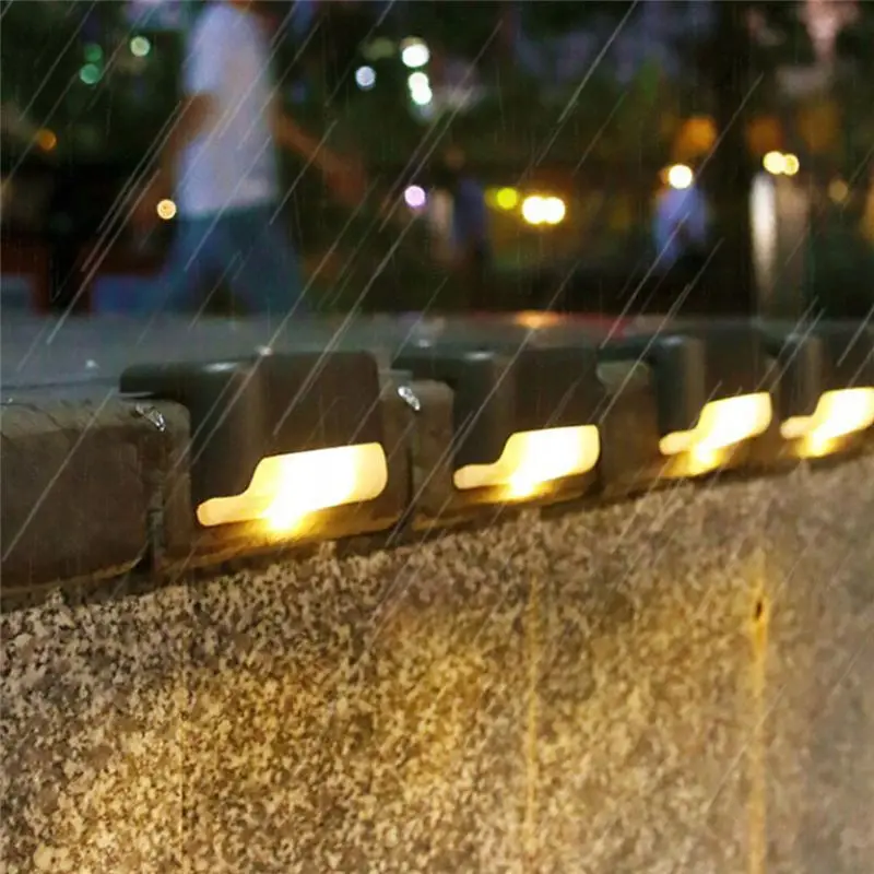 ABKJ-Outdoor Garden Courtyard Guardrail Stair Light 8 Pack LED Solar Powered Waterproof Step Night Light Warm Light