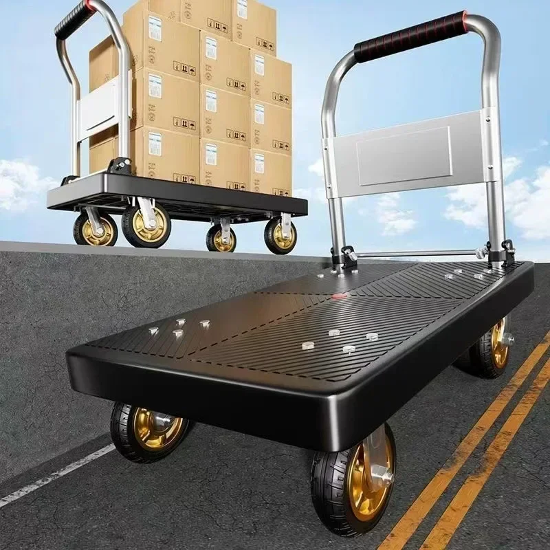 Minimalist Household Goods Trolley Pulling Goods Four-wheeled Flatbed Cart Pushing Goods Truck Folding Trolley Express Trailer
