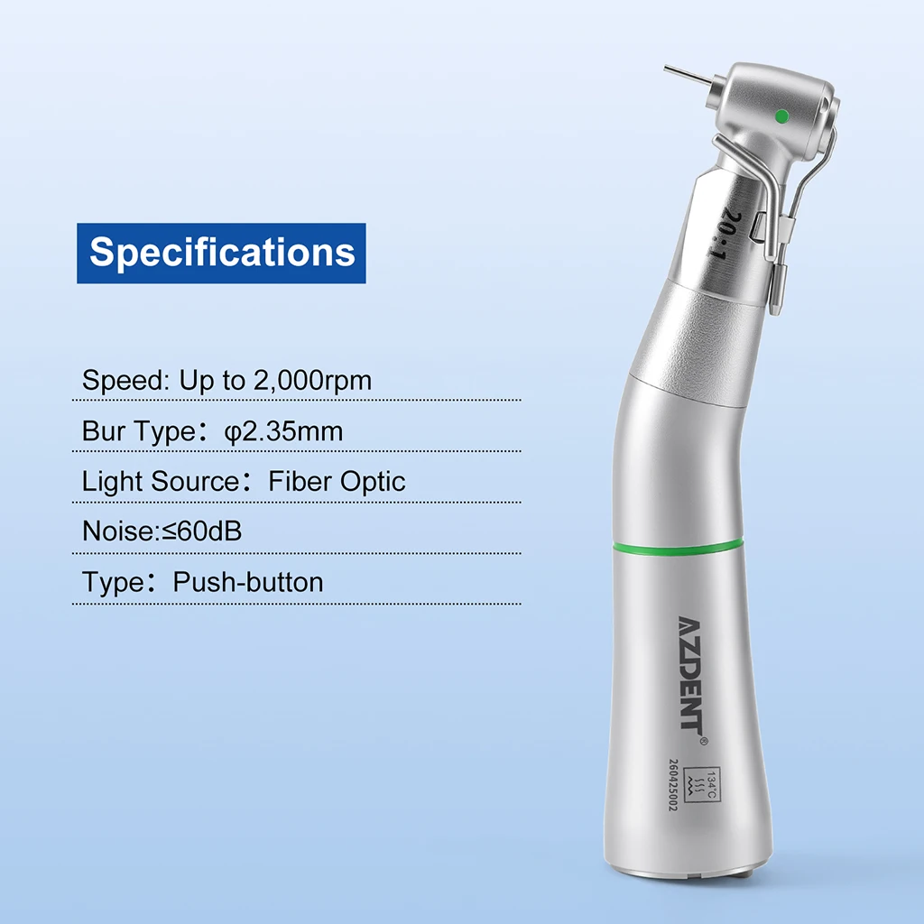 AZDENT Dental LED Niedrigdrehzahl-Winkelstück 1:1/20:1 mit Glasfaser und abnehmbarem Kopf, Zahnmedizinisches Instrument 202C – Detail 12