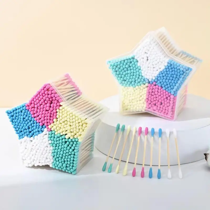 500 قطعة/صندوق اللون برأسين أعواد قطنية مسحة صحية نظيفة لإزالة ماكياج آذان مسحات قطنية أداة التجميل