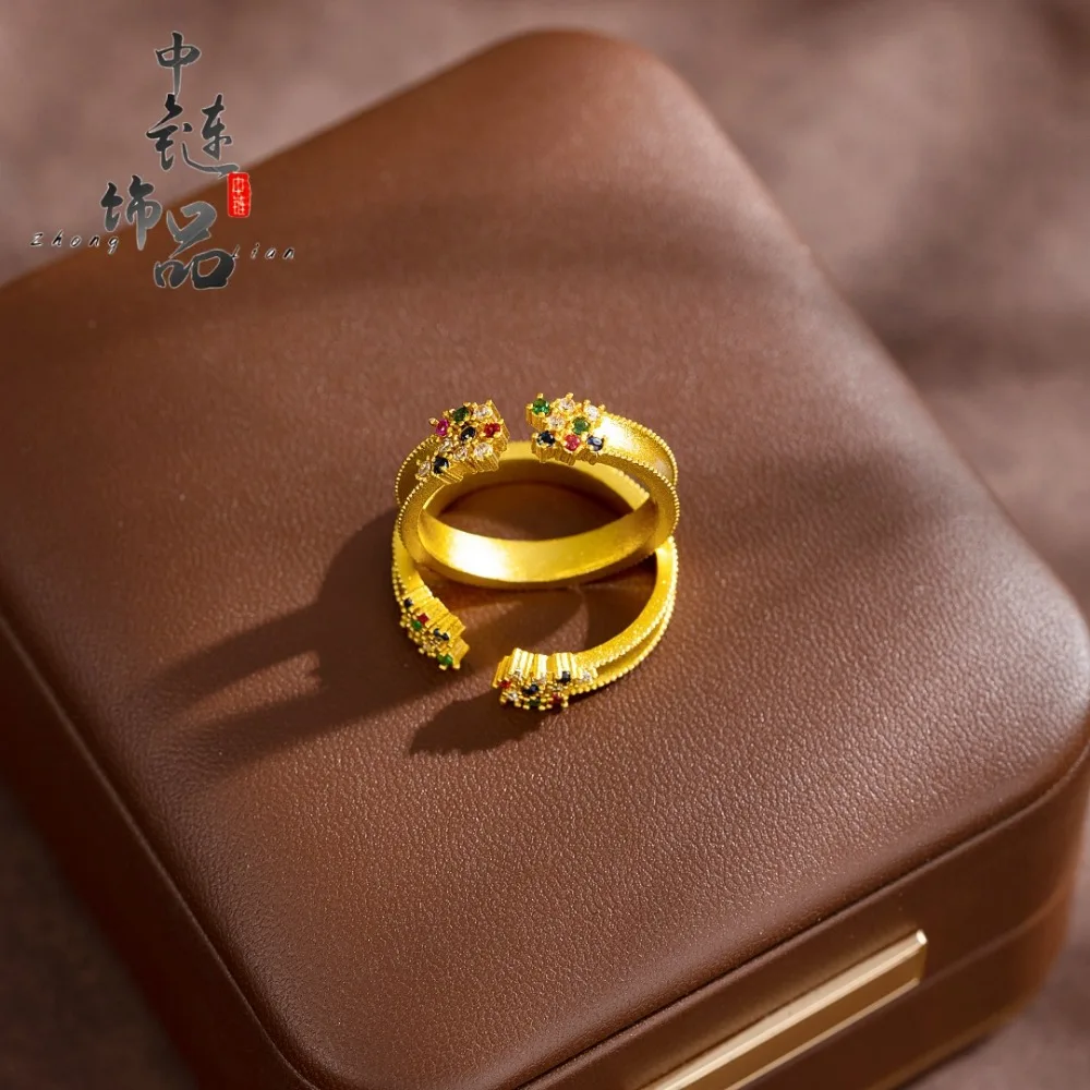 Micro set bright star opening ring 9999gold