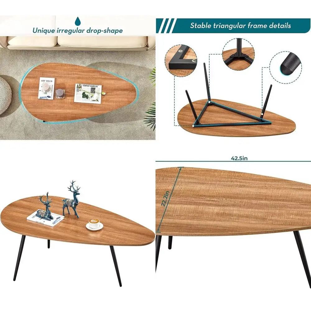 

Rustic Oval Mid Century Modern Coffee Table, Small Retro Accent Table for Living Room, 22.2 Diameter x 42.5 Width x 17.1 Height,