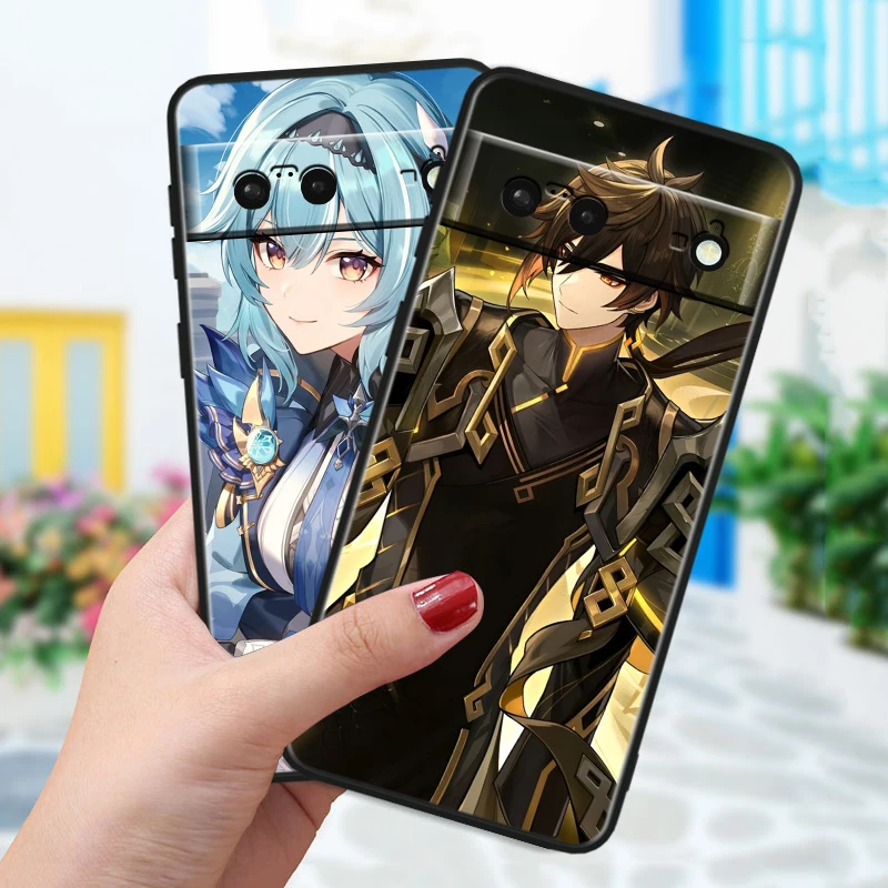 Genshin Impact Anime For Google Pixel 9 8A 8 7A 7 6A 6 5A 5XL 5 4A 4XL 4 Pro Black Soft Silicone Phone Case Cover