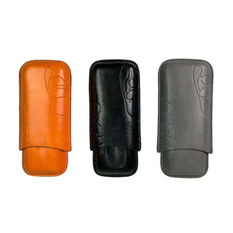 Travel Cigar Leather Case Holster Hold 2 Pcs Cigars Tubes Gift for Man Husband Humidor Pouch Somking Accessories