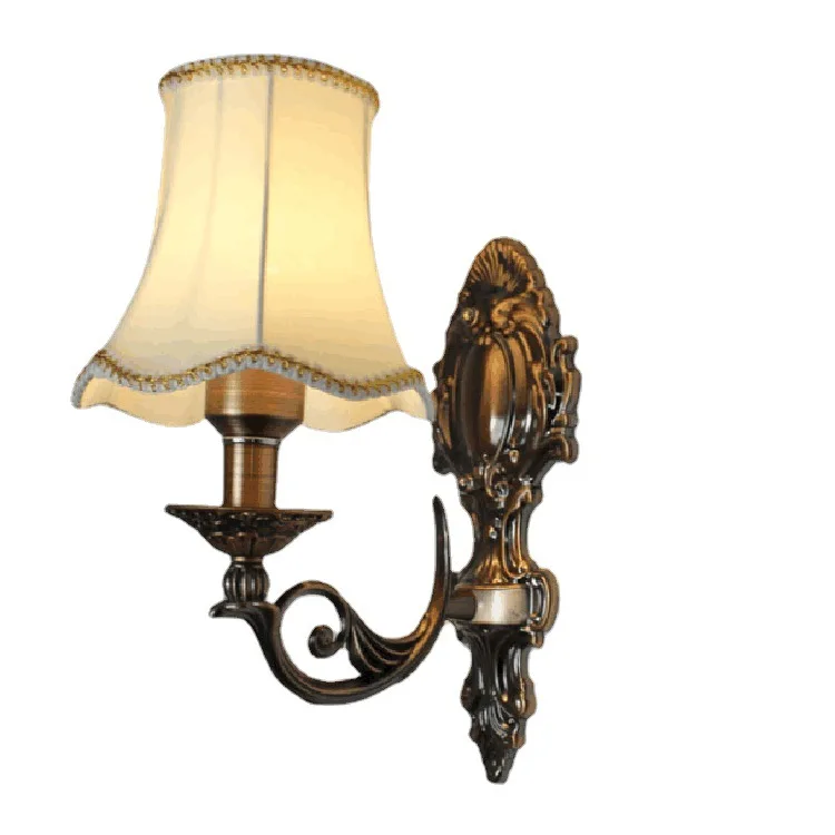Fashion Vintage Iron Wall Lamp European Style Red Bronze Candlestick Design Single Head Cloth Cover Bedroom Decoration LED Light