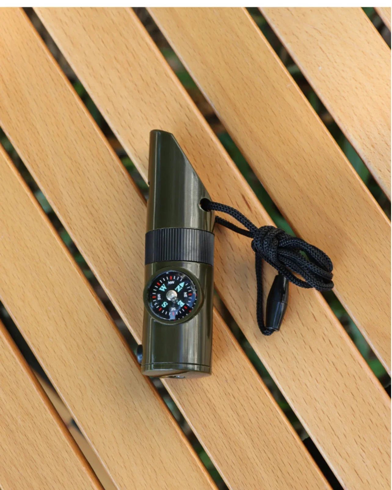 Jungle Survival Whistle with Compass Mirror Flashlight Magnifier LED Light Thermometer Storage Hiking Tool