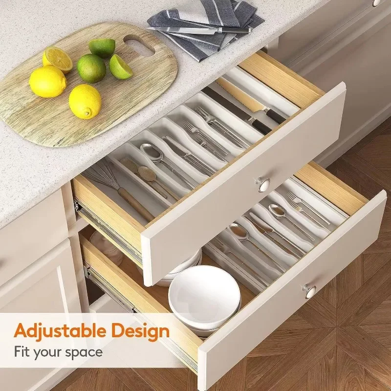 Organizador de cajones para cubiertos, bandeja de utensilios expandible para el hogar, soporte de almacenamiento de cubiertos ajustable para cucharas, tenedores, cuchillos, herramientas de cocina