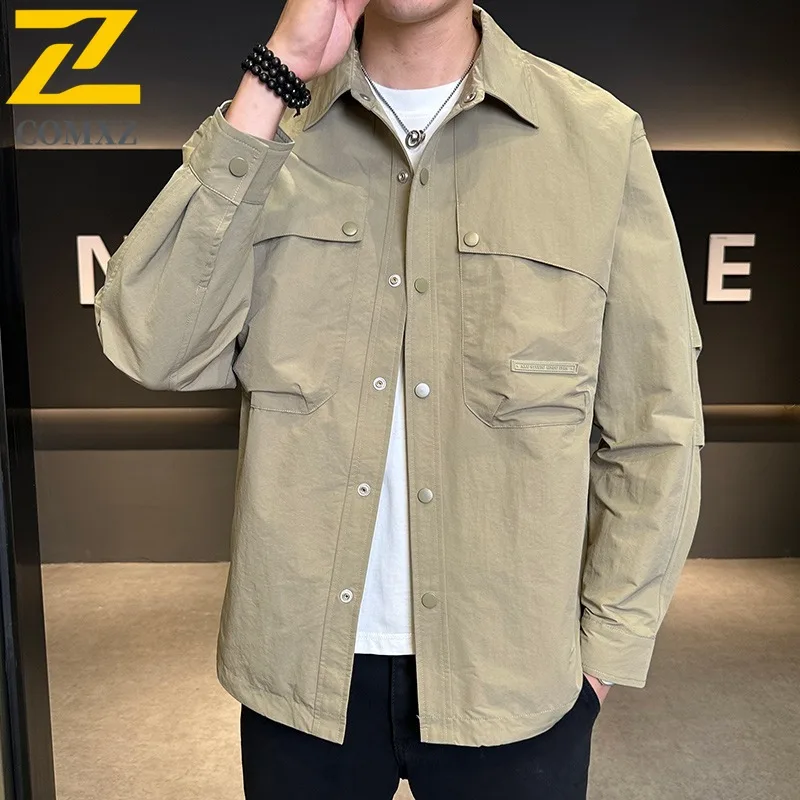 

COMXZ Live Лидер продаж, модная рубашка из двух предметов с отложным воротником, топ, мужская тонкая повседневная рабочая одежда, куртка, пальто
