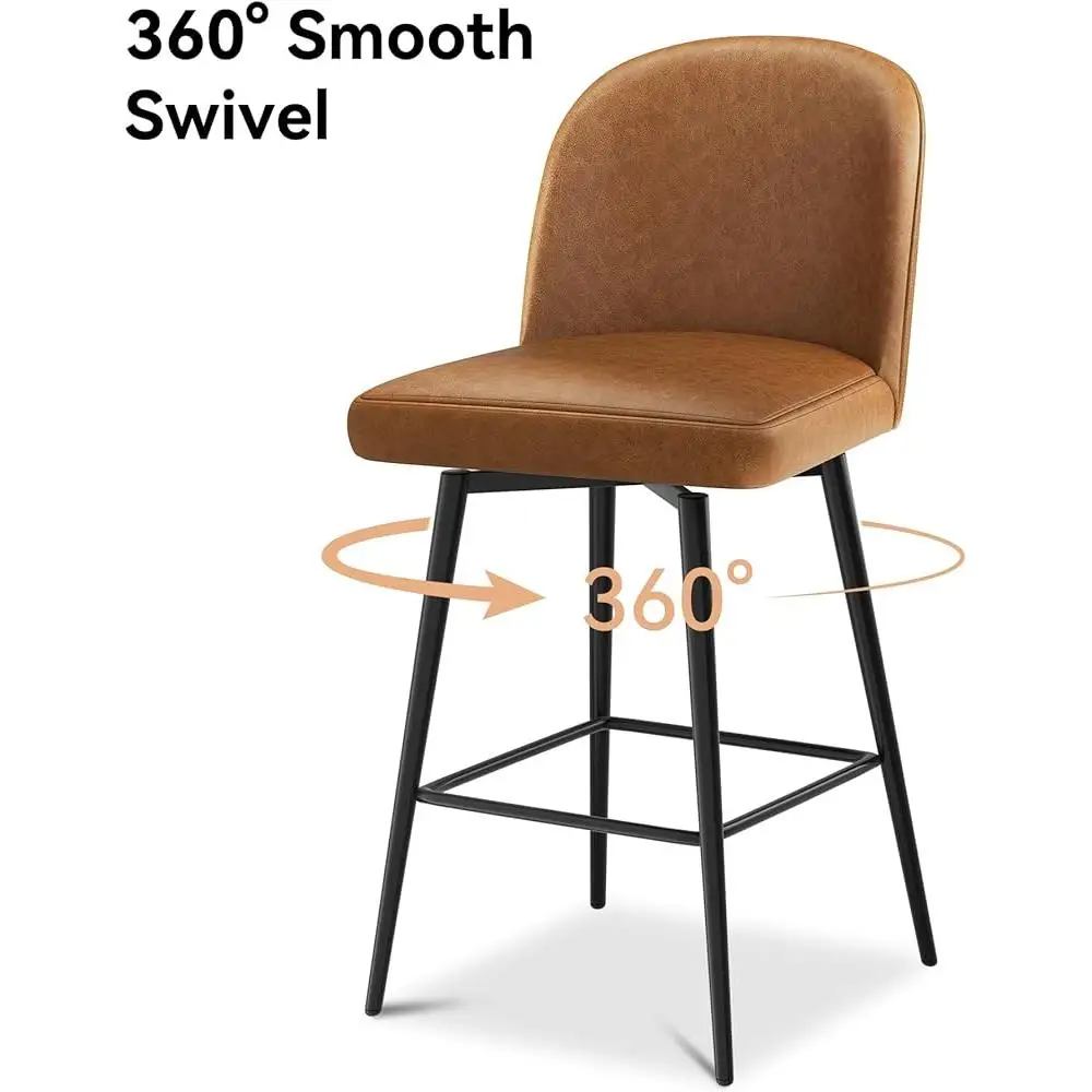 Counter Height Bar Stools Set of 3 Faux Leather Upholstered Swivel Stools with Back Kitchen Dining Area