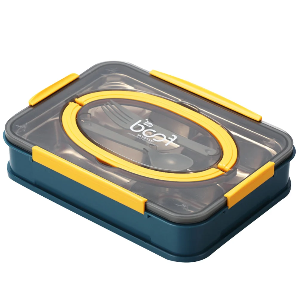 

Stainless Steel Bento Box 4 Compartments Chopstick Spoon Included Fresh Tasty Meal Prep Travel Storage