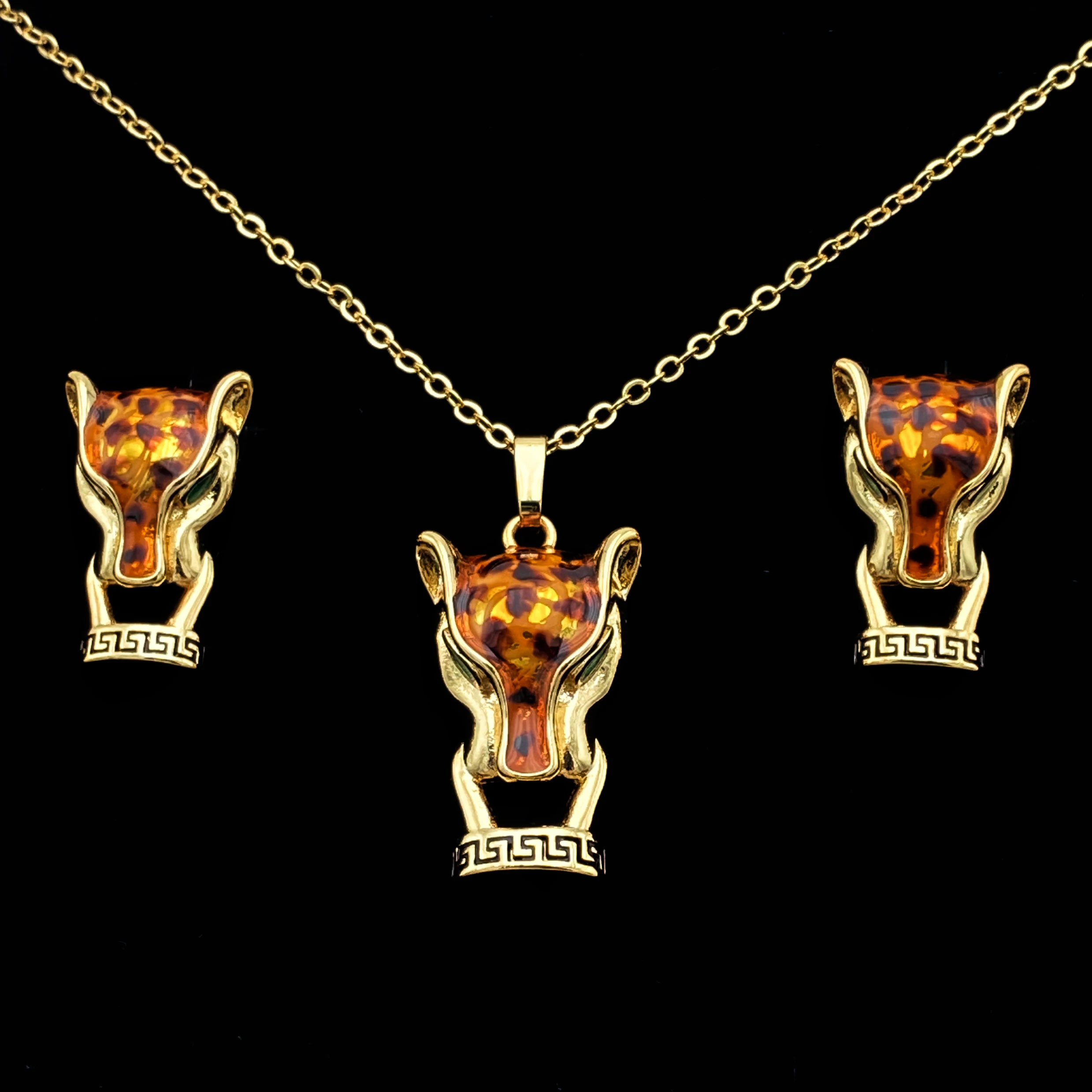 Leopard Head Inlaid Woman 4pcs-sets Plated Golden Wedding Bridal Jewelry Sets For Women  Party African Dubai  Gift