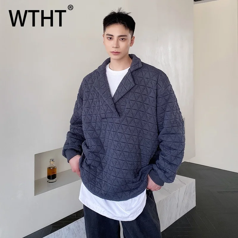 

WTHT модные мужские текстурированные однотонные пальто в американском стиле, модные куртки с длинными рукавами и отложным воротником, мужские куртки, осень 2023, 2A1949