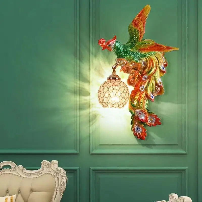 OUTELA Modern Resin Wall Lamp LED Creative Devise Dragon and Phoenix Sconce Light Decor for Home Living Room Bedroom