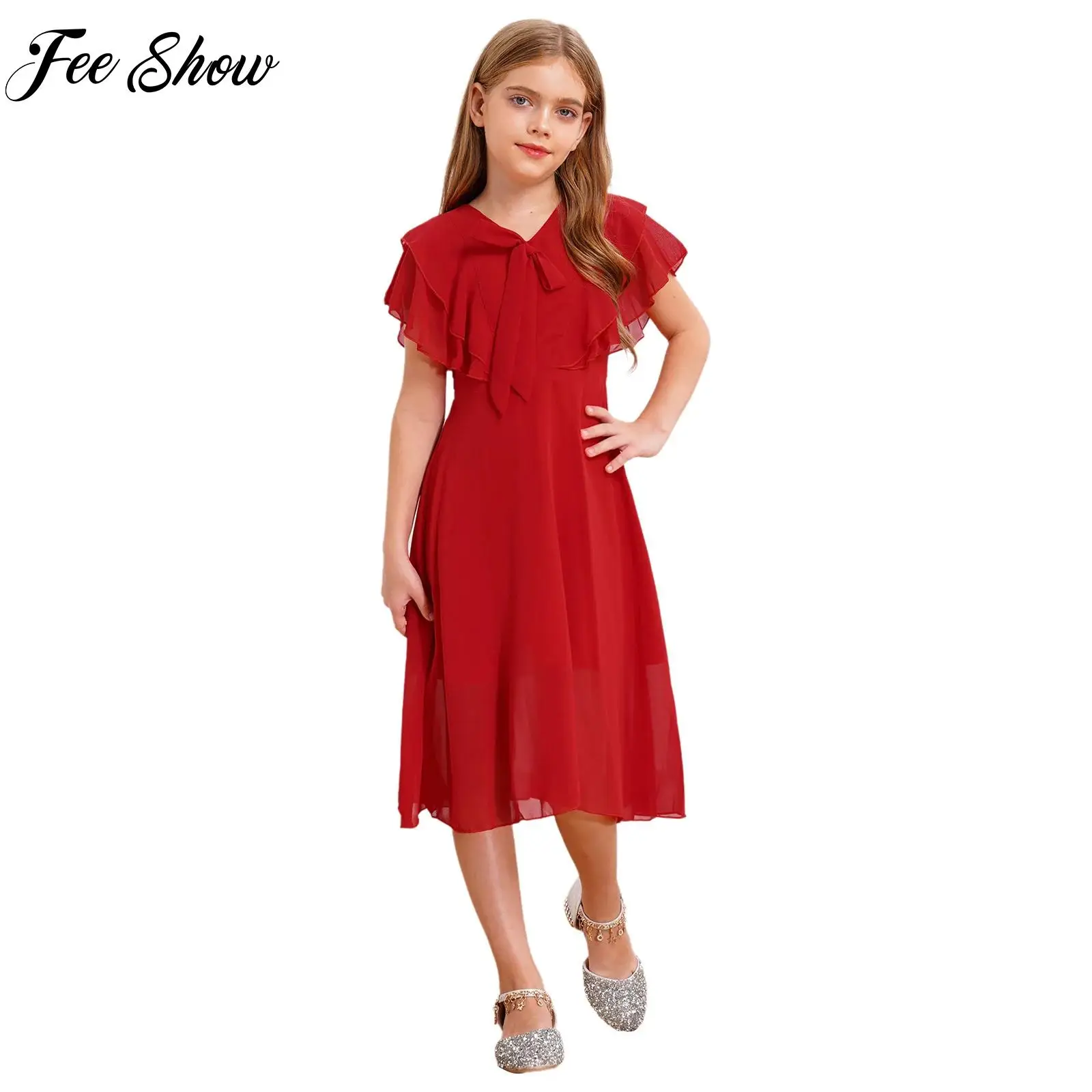 

Elegant Kids Party Dress Girls Princess Children Chiffon Dress for Bridesmaid Graduation Vestidos Wedding Prom Ball Gown