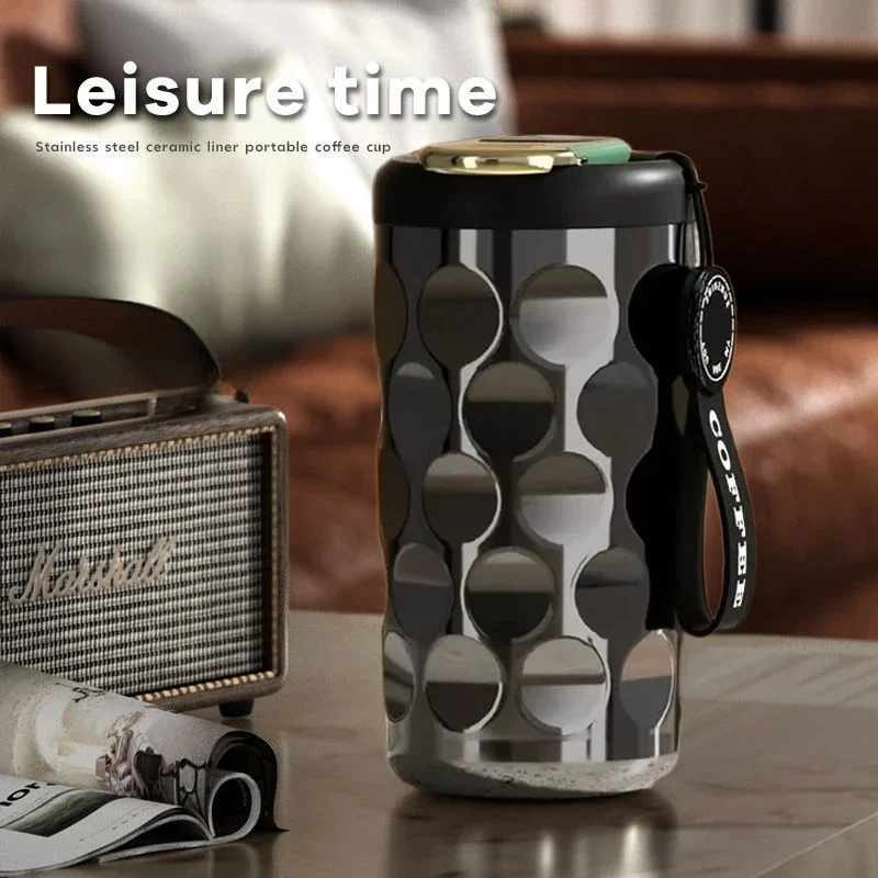 

Stream Light Stainless Steel Thermos Ceramic Liner Led Smart Temperature Display Vacuum Leak-proof Coffee Mug 410ml