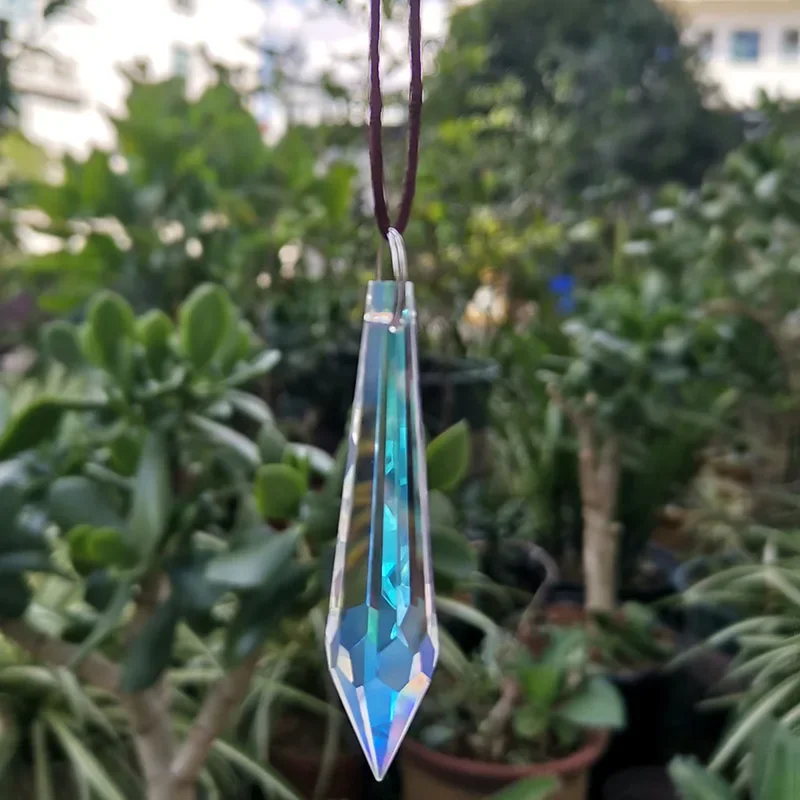 5pcs 65mm Icicle Drops Crystal Prism Chandelier Parts Rainbow Hanging Suncatcher Glass Pendant Lighting Beads Chain Garland