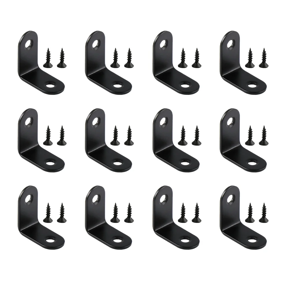 

12pcs Black Corner Brackets 90 Degree Stainless Steel Heavy Duty Shelf Brackets Furniture Hardware Anti Rust Sturdy Braces