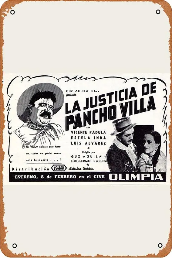 La justicia de Pancho Villa Movie Poster Home Wall Art Decoration Retro Metal Tin Sign 8x12 inch