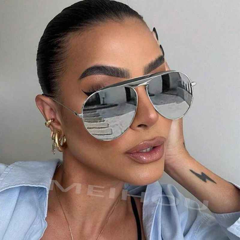 Gafas de sol de piloto de gran tamaño a la moda para mujer, gafas de sol geniales con espejo de alta calidad para conducir para hombres, gafas grandes clásicas, gafas de sol