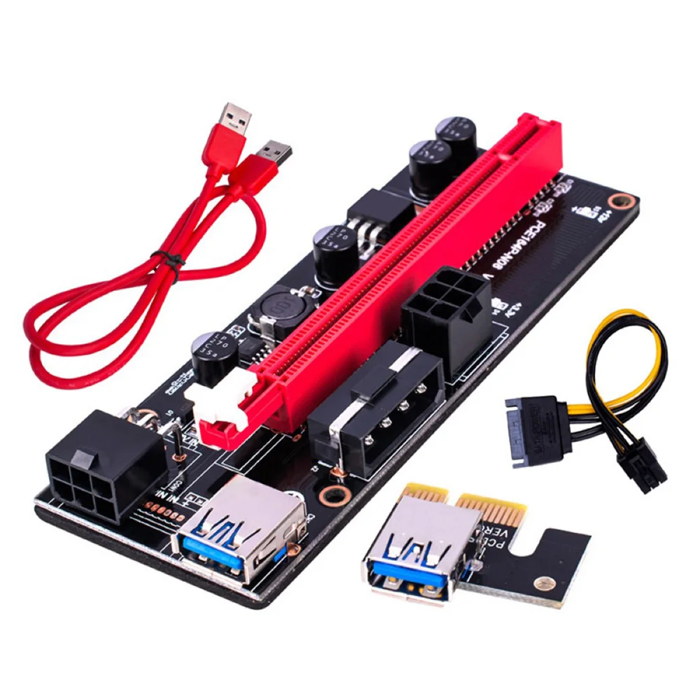 Ver009S USB 3.0 PCIe 1X hingga 16X Adaptor Kartu Riser SATA 15Pin ke 6Pin Kabel Daya