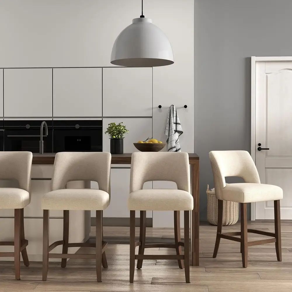 

Набор из 4-х барных стульев с мягкой обивкой, высотой 26 дюймов, бежевого цвета, подходят для кухонного острова или обеденной зоны.