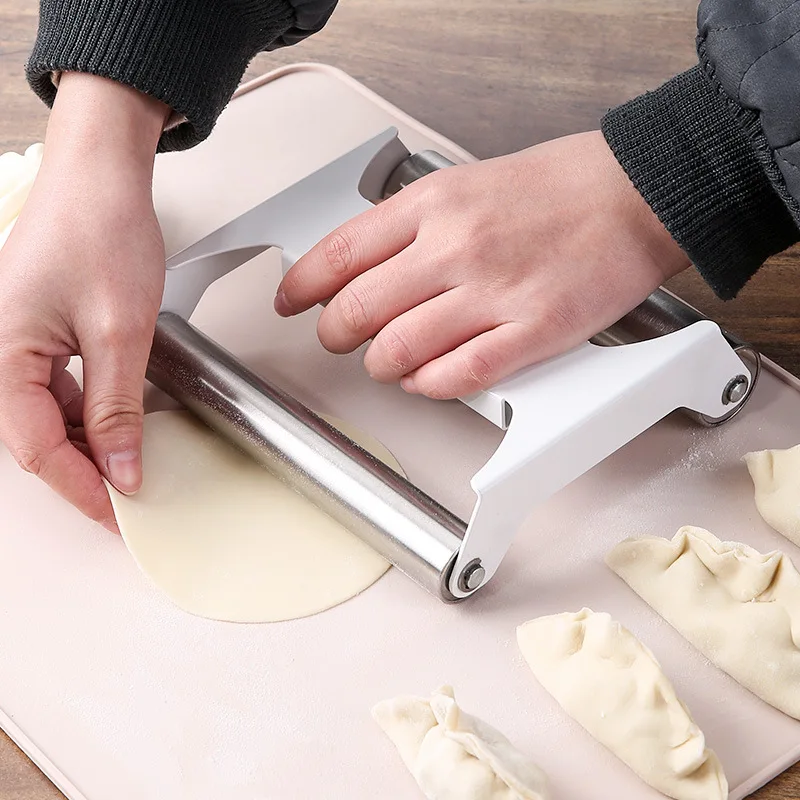 Type Rolling Pin 304 Stainless Steel Household Dual Axis Hand Held Rolling Tool with Integrated Size Rolling Tool Kitchen Item