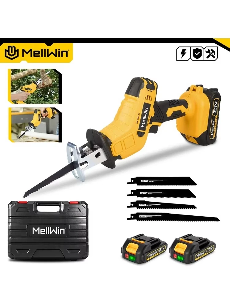 MELLWIN Akku-Elektro-Säbelsäge, Multi-Elektrosäge, Metallrohr, Holz, PVC-Rohrschneidewerkzeug für 21 V 18 V Batterie-Pin