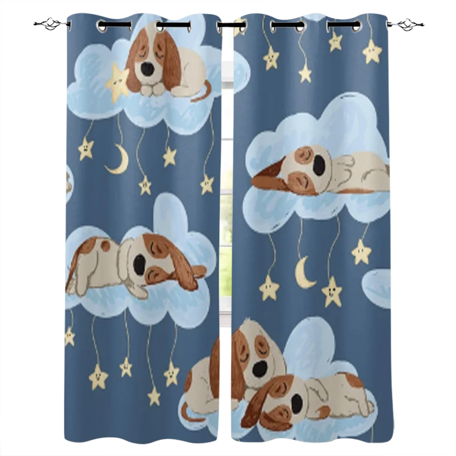 Good Night Cute Sleeping Puppy Printing Curtain For Living Room Luxury Bedroom Hotel Curtain Home Decor Window Balcony Drapes