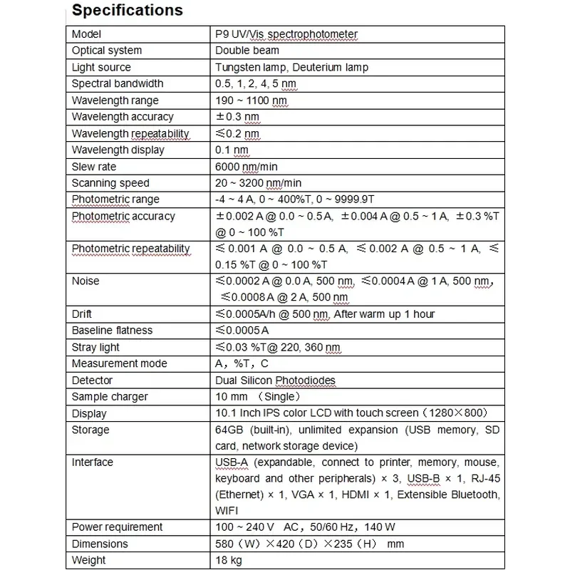 P9 Double Beam UV/Vis Spectrophotometer