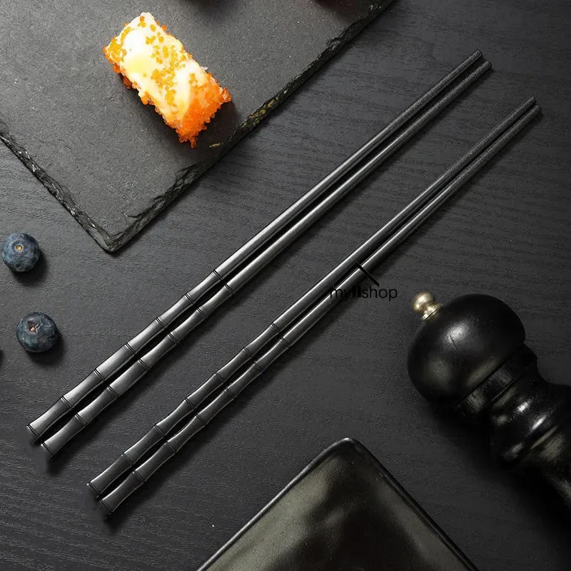 1 Pair Black Chopsticks Sushi Sticks Non Slip Washable Safe Dishes Alloy Bamboo Snack Food Class Heat-resistant Tableware Set