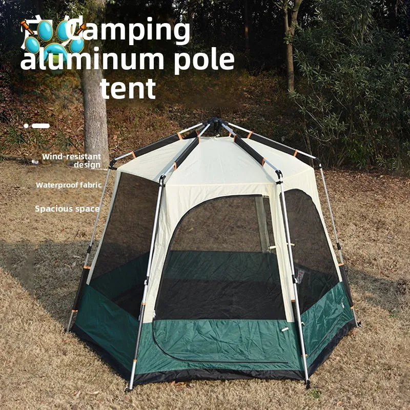 Outdoor camping tent 4-5 people hexagonal aluminum pole automatic quick-opening beach net sun protection mosquito protection