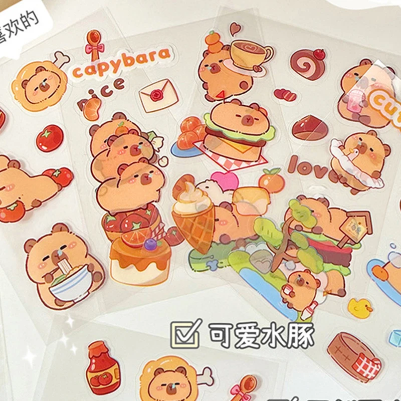 4Pcs Capybara PVC Sticker Animal Stickers Cartoon Sticker Stationery Wholesale birthday gift