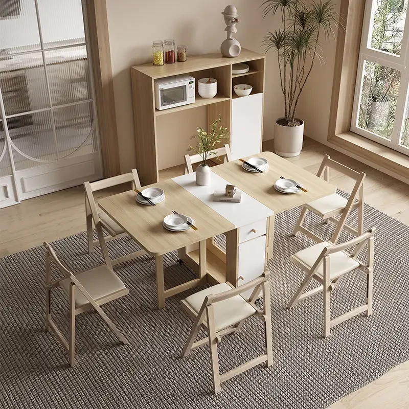 Multifunctional folding dining table and chair combination Modern simple small apartment household retractable