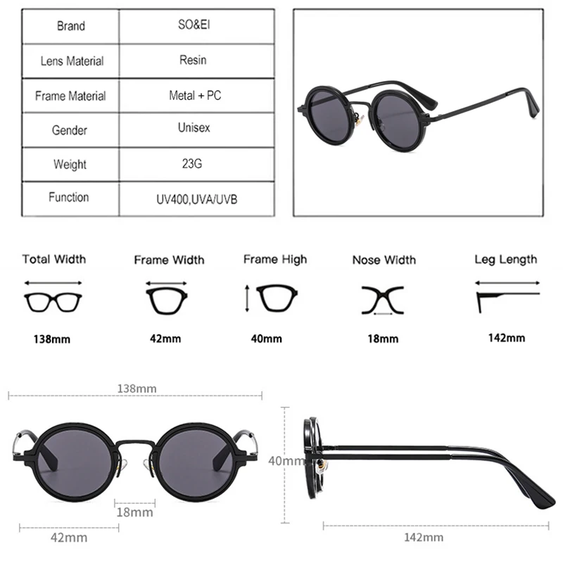 SO&EI Retro Punk Small Round Sunglasses Women Fashion Gradient Shades UV400 Trending Men Sun Glasses
