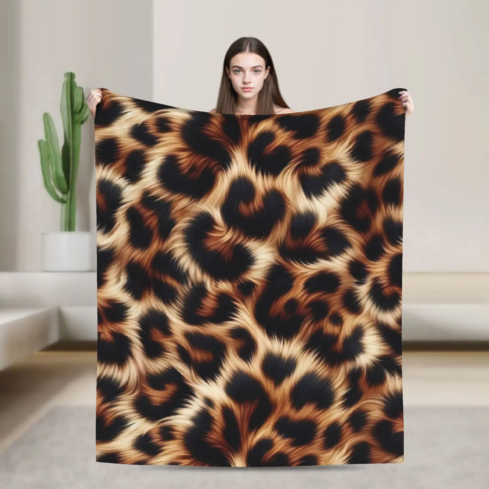 Leopard Flannel Blankets Faux Fur Creative Throw Blanket for Bed Sofa Couch 200x150cm Rug Piece