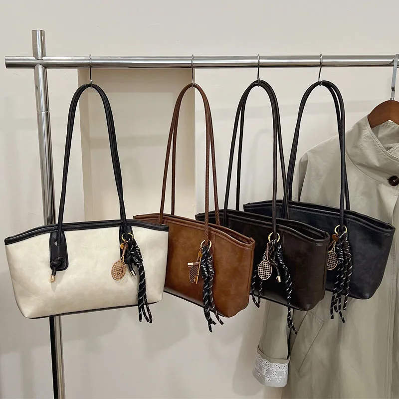 حقيبة كتف من جلد البولي يوريثان للنساء Y2K حقيبة يد بسيطة للفتيات ذات سعة كبيرة حقيبة كروس نسائية بلون سادة حقائب حمل كلاسيكية #2