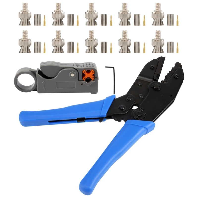 

A47U 1Set Coax Rf/Bnc Crimp Tools for Rg58 / Rg59 / Rg6 with 10Pcs Bnc Plug Crimp Connector Set