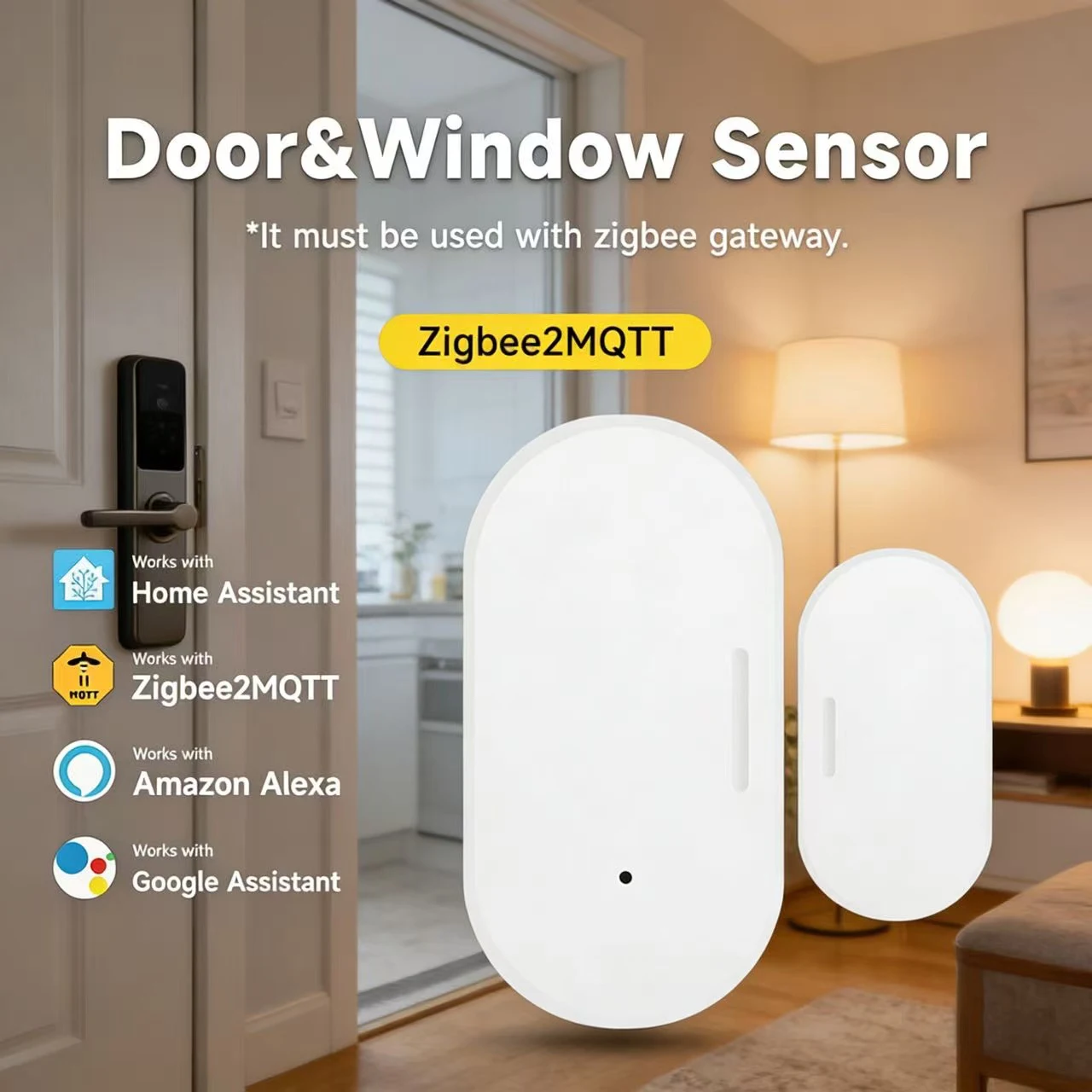 Zigbee 3.0 Z2MQTT Door Window Sensor Magnetic Smart Home Security Detector Works with Home Assistant Alexa Google