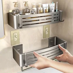 No-Drill Bathroom Shelf Shelves Shampoo Makeup Storage Holder Kitchen Organizer Wall Mounted Bathroom Accessories Aluminum Alloy