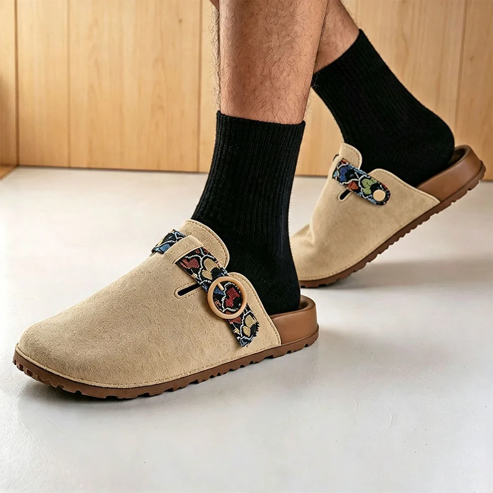 Women Large Size Casual Closed‑Toe Mules Solid Strap Adjustable Buckle Slip‑on Slippers for Ladies