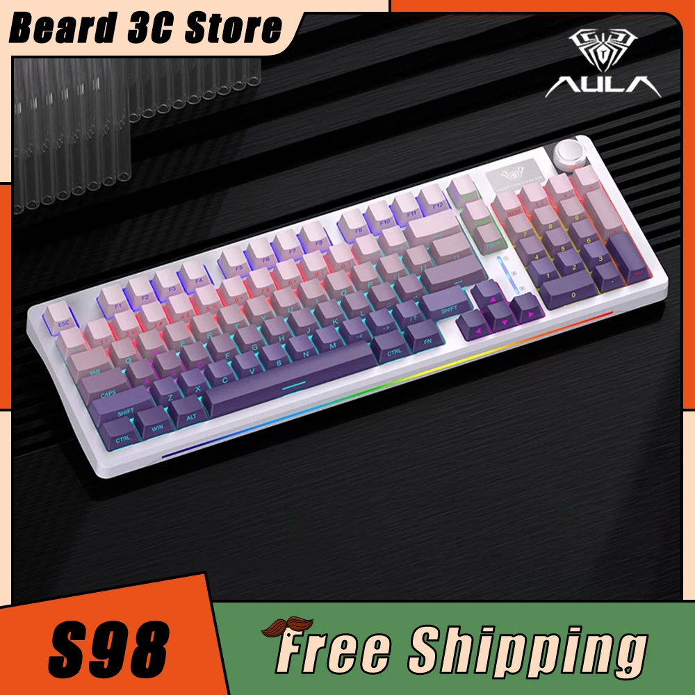 

AULA S98 Mechanical Keyboard Multifunctional Knob Three Mode Hot Swap RGB Wireless Gaming Keyboard Gasket Pc Gamer Mac Office