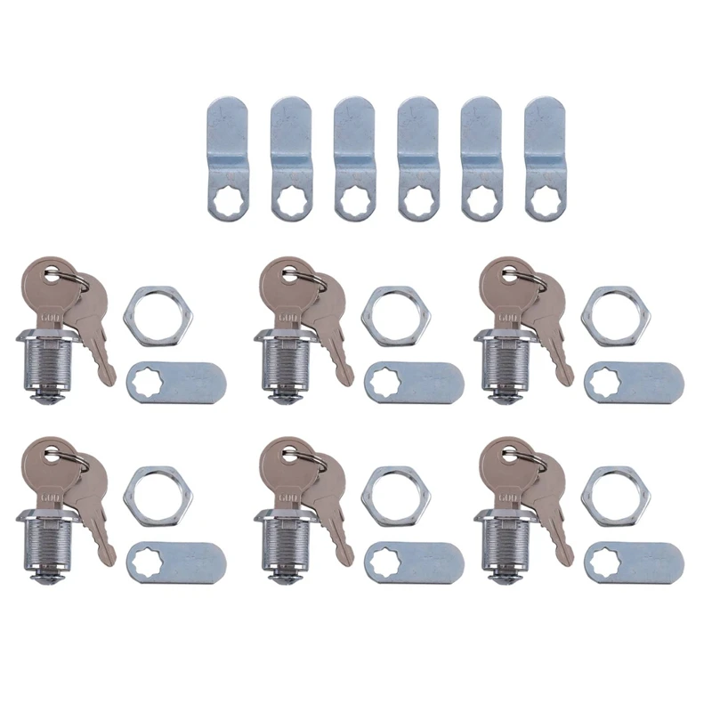 Cam Locks Cabinet Lock Keyed,5/8In(Length) Cylinder For 3/8In Max Panel Thickness,For File Drawer Mailbox Storage 6Pcs Durable