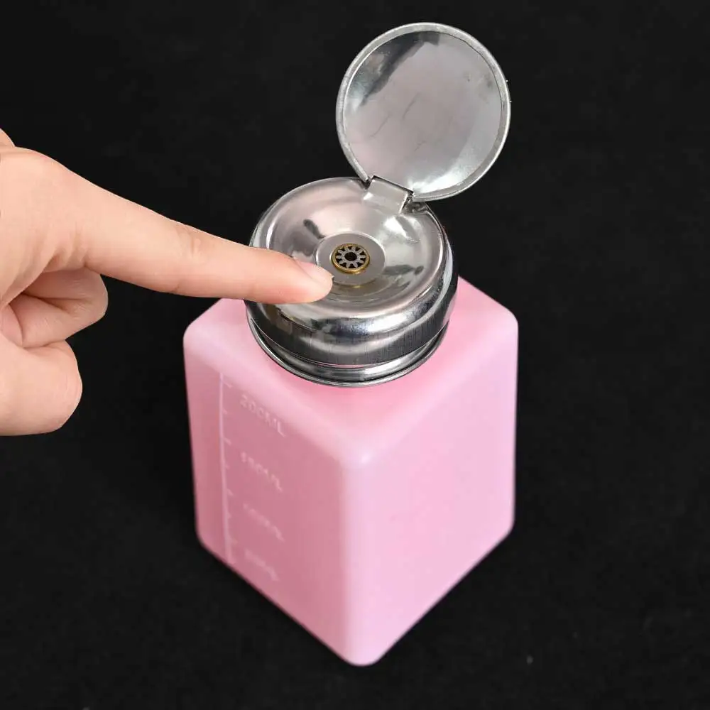 200/230ML różowy metalowy dozownik z pompką Push Down płyn do paznokci pojemnik na alkohol butelka żel polski środek czyszczący Remover pusta butelka T%R3