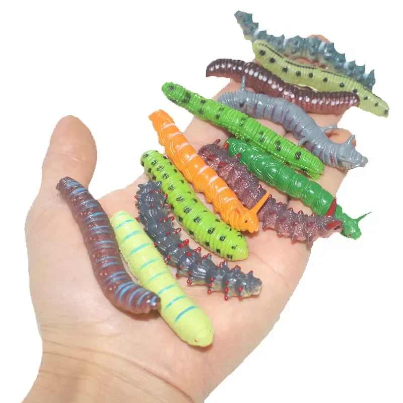 12Pcs Fund Simulation Caterpillar Green Worm Crawl Insect Animal Prank Tricky Persecute Others Toys Skeleton Unusual Gadgets